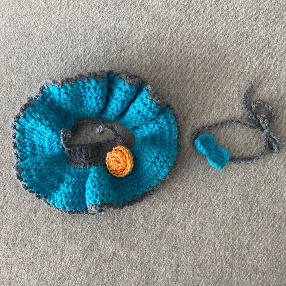 Handmade Crochet Blue Grey Orange Outfit for for 17cm Plush Doll 2-Piece Set - Picture 7 of 7